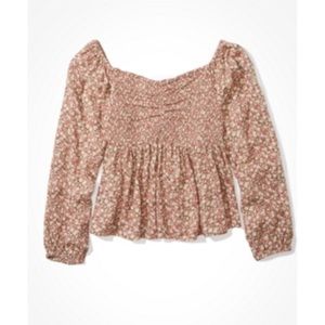 American Eagle Smocked Off-the-Shoulder Babydoll Top